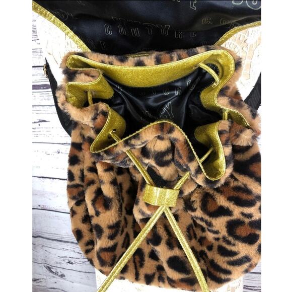 NWT Juicy Couture Faux Fur Gold & Black Sequin Cheetah backpack - Picture 4 of 12